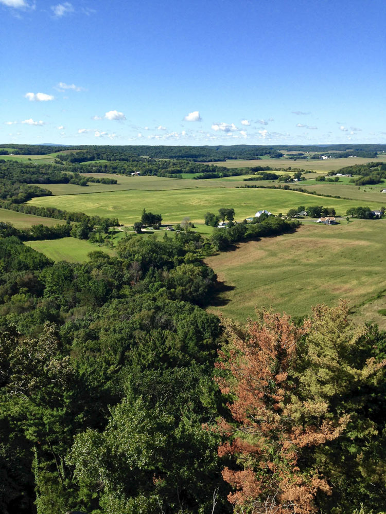 Vista of sprawling farmland from top of Gibraltar Rock on Wisconsin's Ice Age Trail
