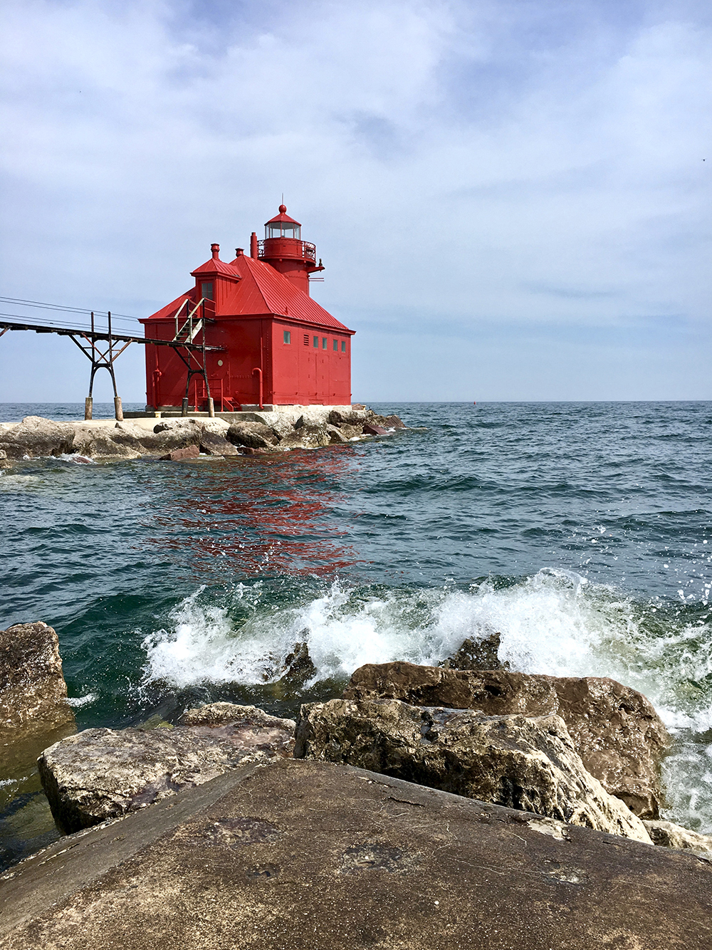 Red lighthouse in Sturgeon Bay.