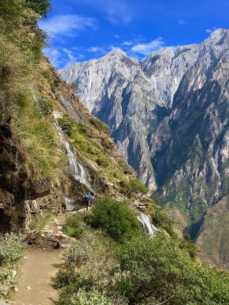 Trail along mountainside on Tiger Leaping Gorge.