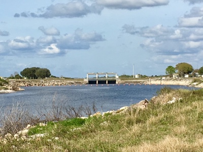 View of lock and dam on Florida river.