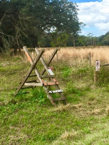 Stile to help hikers over a fence on the trail.