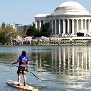 Paddle boarding near the Roosevelt Memorial in Washington DC