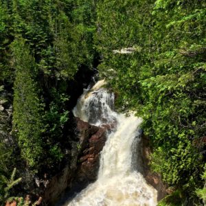View of Kadunce River waterfall on Superior Hiking Trail.