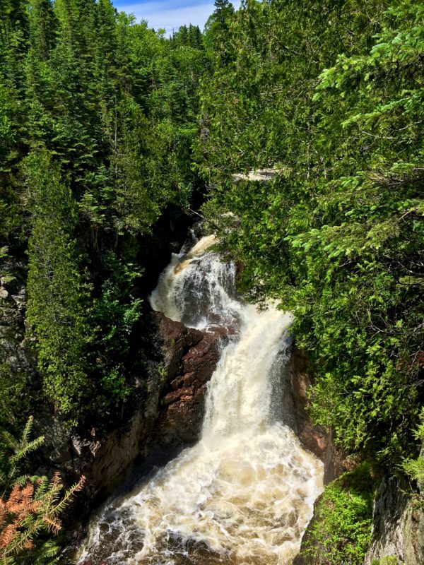 View of Kadunce River waterfall on Superior Hiking Trail.