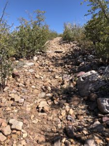 Section of the Arizona Trail where the path is a jumble of rocks.