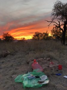 Fiery sunset as seen from campsite on the Arizona Trail.