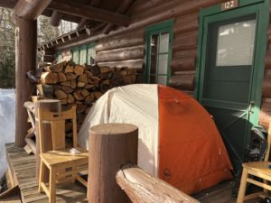 Tent set up on the porch of a ranger station near the North Rim of the Grand Canyon.