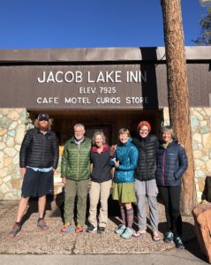 Group of hikers in front of the Jacob Lake Inn near the Arizona Trail.