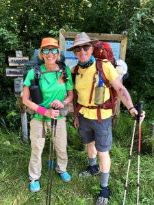 Female and male backpacker at trailhead of North Country Trail in Drummond.