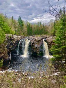 Double waterfall in Pattison State Park on the North Country Trail.