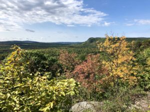 Panoramic view of fall colors from a peak in the Trap Hills on the North Country Trail near Hwy. 326.