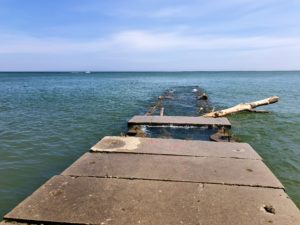 Lake Michigan and an old concrete pier.