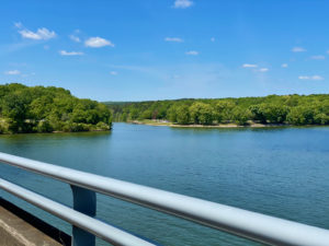 view of Tennessee River from side of bridge along Natchez Trace.