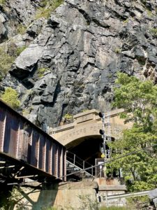 Harper’s Ferry railroad tunnel chiseled into rock.