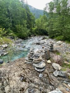 Rock cairns by a river near Les Houches.